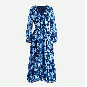 J. Crew Blue Floral Long Sleeve Maxi Dress